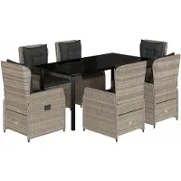 Syfax 7-tlg. Garten-Essgruppe mit Kissen Hellgrau Poly Rattan