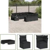 The Living Store 11-tlg. Garten-Sofagarnitur mit Kissen Schwarz Poly Rattan