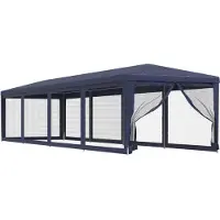 Syfax Partyzelt mit 10 Mesh-Seitenwänden Blau 3x12 m HDPE