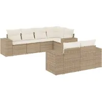 Syfax 7-tlg. Garten-Sofagarnitur mit Kissen Beige Poly Rattan