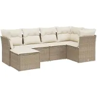 Syfax 6-tlg. Garten-Sofagarnitur mit Kissen Beige Poly Rattan