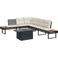 Syfax 2-tlg. Garten-Sofagarnitur mit Kissen Schwarz Poly Rattan Glas