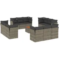 Syfax 13-tlg. Garten-Sofagarnitur mit Kissen Grau Poly Rattan