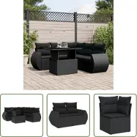 The Living Store 6-tlg. Garten-Sofagarnitur mit Kissen Schwarz Poly Rattan
