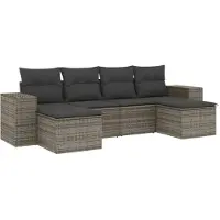 Syfax 6-tlg. Garten-Sofagarnitur mit Kissen Grau Poly Rattan