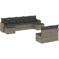 Syfax 9-tlg. Garten-Sofagarnitur mit Kissen Grau Poly Rattan
