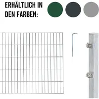 Alberts 653262 Doppelstabmatten Zaun, Höhe 180 cm, Länge 26 m, Zaun-Komplettset zum Einbetonieren, feuerverzinkt, Pfosten 60x40 mm