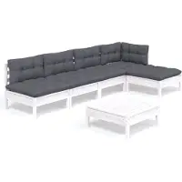 Syfax 6-tlg. Garten-Lounge-Set mit Kissen Weiß Kiefernholz