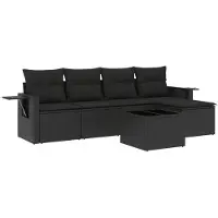 Syfax 6-tlg. Garten-Sofagarnitur mit Kissen Schwarz Poly Rattan