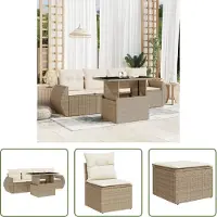The Living Store 5-tlg. Garten-Sofagarnitur mit Kissen Beige Poly Rattan