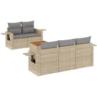Syfax 6-tlg. Garten-Sofagarnitur mit Kissen Beige Poly Rattan