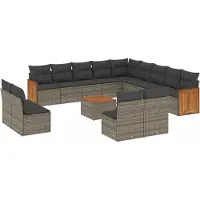 Syfax 14-tlg. Garten-Sofagarnitur mit Kissen Grau Poly Rattan