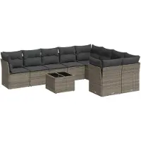Syfax 10-tlg. Garten-Sofagarnitur mit Kissen Grau Poly Rattan