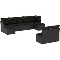 Syfax 9-tlg. Garten-Sofagarnitur mit Kissen Schwarz Poly Rattan