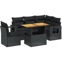 Syfax 6-tlg. Garten-Sofagarnitur mit Kissen Schwarz Poly Rattan