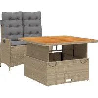 Syfax 2-tlg. Garten-Essgruppe mit Kissen Beige Poly Rattan