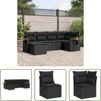 The Living Store 6-tlg. Garten-Sofagarnitur mit Kissen Schwarz Poly Rattan
