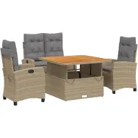 Syfax 4-tlg. Garten-Essgruppe mit Kissen Beige Poly Rattan