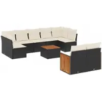 Syfax 10-tlg. Garten-Sofagarnitur mit Kissen Schwarz Poly Rattan