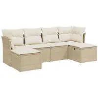 Syfax 6-tlg. Garten-Sofagarnitur mit Kissen Beige Poly Rattan