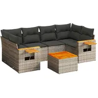 Syfax 7-tlg. Garten-Sofagarnitur mit Kissen Grau Poly Rattan