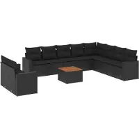 Syfax 11-tlg. Garten-Sofagarnitur mit Kissen Schwarz Poly Rattan