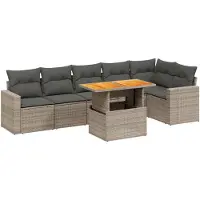 Syfax 7-tlg. Garten-Sofagarnitur mit Kissen Grau Poly Rattan