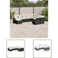 The Living Store 10-tlg. Garten-Sofagarnitur mit Kissen Schwarz Poly Rattan