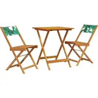 Syfax 3-tlg. Bistro-Set Blattmuster Stoff und Massivholz