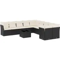 Syfax 11-tlg. Garten-Sofagarnitur mit Kissen Schwarz Poly Rattan