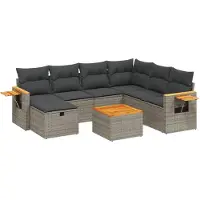 Syfax 8-tlg. Garten-Sofagarnitur mit Kissen Grau Poly Rattan