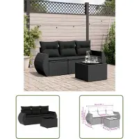 The Living Store 4-tlg. Garten-Sofagarnitur mit Kissen Schwarz Poly Rattan