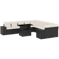 Syfax 11-tlg. Garten-Sofagarnitur mit Kissen Schwarz Poly Rattan