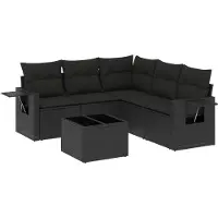 Syfax 6-tlg. Garten-Sofagarnitur mit Kissen Schwarz Poly Rattan