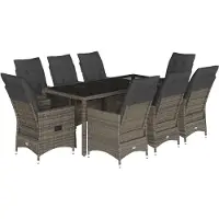 Syfax 9-tlg. Garten-Essgruppe mit Kissen Grau Poly Rattan
