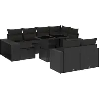 Syfax 11-tlg. Garten-Sofagarnitur mit Kissen Schwarz Poly Rattan
