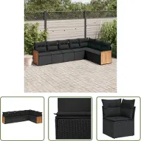 The Living Store 7-tlg. Garten-Sofagarnitur mit Kissen Schwarz Poly Rattan