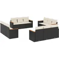 Syfax 12-tlg. Garten-Sofagarnitur mit Kissen Schwarz Poly Rattan
