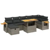 Syfax 8-tlg. Garten-Sofagarnitur mit Kissen Grau Poly Rattan