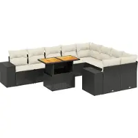 Syfax 10-tlg. Garten-Sofagarnitur mit Kissen Schwarz Poly Rattan