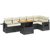 Syfax 7-tlg. Garten-Sofagarnitur mit Kissen Schwarz Poly Rattan