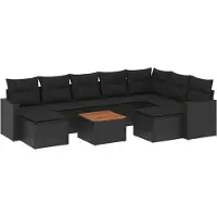 Syfax 10-tlg. Garten-Sofagarnitur mit Kissen Schwarz Poly Rattan