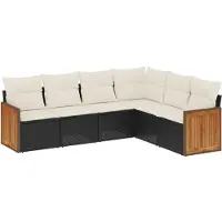 Syfax 6-tlg. Garten-Sofagarnitur mit Kissen Schwarz Poly Rattan