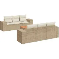 Syfax 7-tlg. Garten-Sofagarnitur mit Kissen Beige Poly Rattan