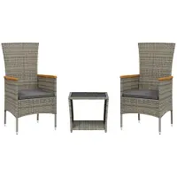 Syfax 3-tlg. Garten-Essgruppe mit Kissen Grau Poly Rattan