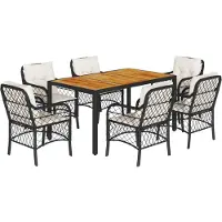 Syfax 7-tlg. Garten-Essgruppe mit Kissen Schwarz Poly Rattan