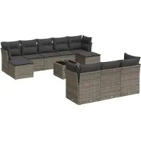 Syfax 11-tlg. Garten-Sofagarnitur mit Kissen Grau Poly Rattan