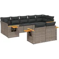 Syfax 9-tlg. Garten-Sofagarnitur mit Kissen Grau Poly Rattan