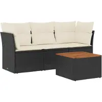 Syfax 4-tlg. Garten-Sofagarnitur mit Kissen Schwarz Poly Rattan