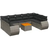 Syfax 10-tlg. Garten-Sofagarnitur mit Kissen Grau Poly Rattan